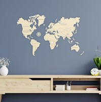 Decoracion pared mapa mundi en madera Generico