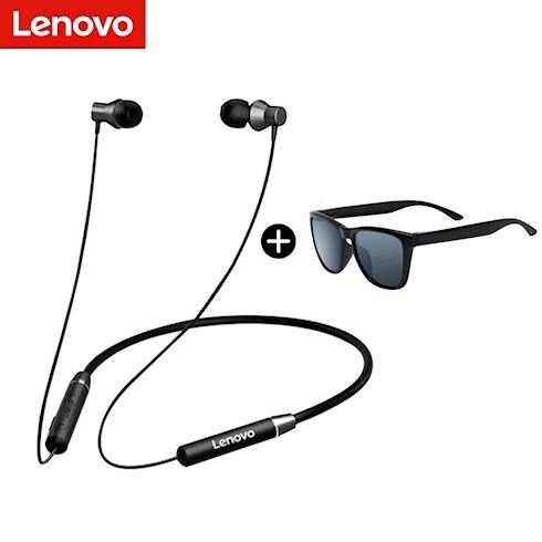 Audifonos bluetooth lenovo HE05 negro + Lentes de sol