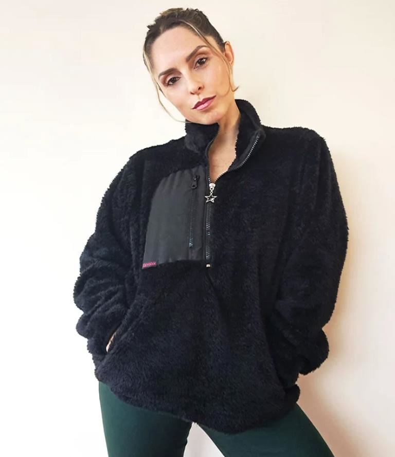 Casaca Polera Casual Kinetix Teddy Oversized Crema Mujer